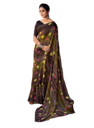 Dark Brown Floral Georgette saree with unstitched Blouse - pzsku/Z4FD2AFA1A4948078CFA8Z/45/1746186111/48827813-e705-4bc4-b59d-0d502dbfa98b