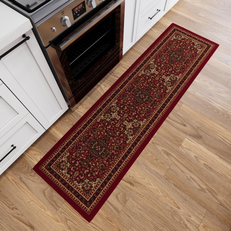 Ottomanson Hallway Runner Rug 110 x 7 Non Slip Oriental Area Rugs Easy to Clean Laundry Rug Runner Durable  Pet Friendly Floor Carpet Runners for Hallways Entryway Living Room Kitchen Red