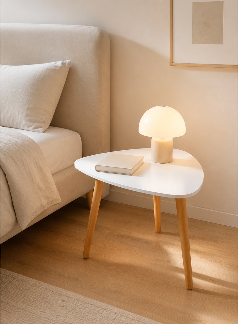 MAAS Triangular side/coffee table with rounded edges and wooden legs, made from high-quality materials; suitable for bedrooms, offices, and small spaces – White, 50x50x46 cm. - Image 2