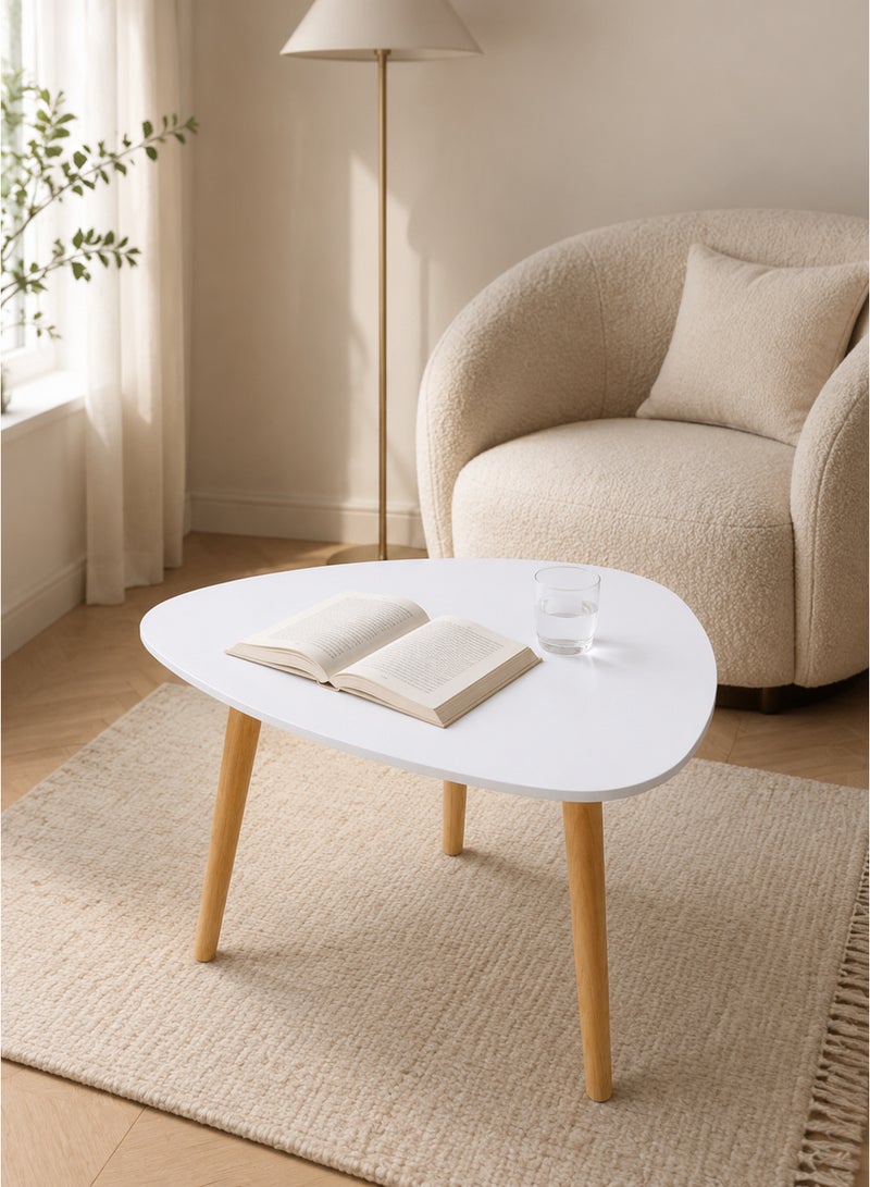 MAAS Triangular side/coffee table with rounded edges and wooden legs, made from high-quality materials; suitable for bedrooms, offices, and small spaces – White, 50x50x46 cm. - Image 5