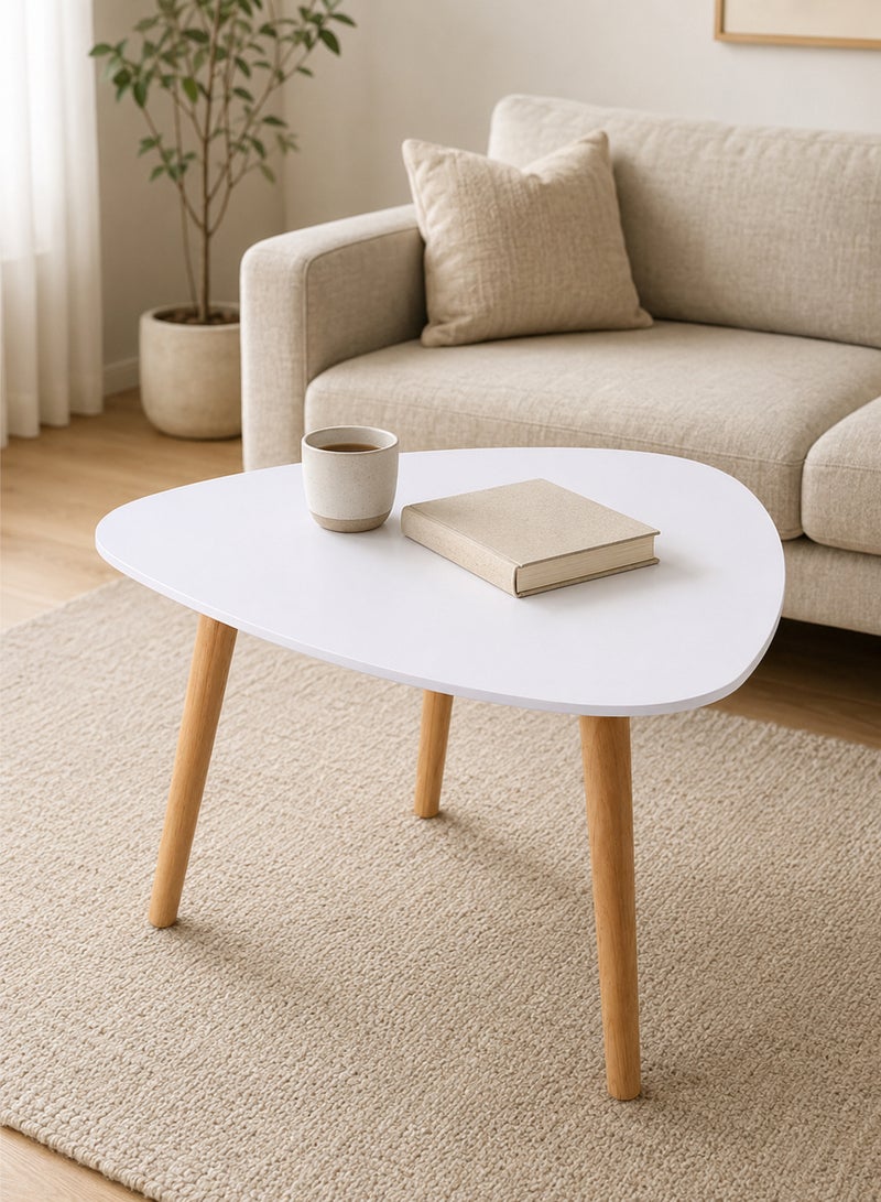 MAAS Triangular side/coffee table with rounded edges and wooden legs, made from high-quality materials; suitable for bedrooms, offices, and small spaces – White, 50x50x46 cm. - Image 1