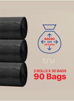 Tru Black Garbage Bags Roll 60x90cm 30Gallon Heavy Duty (30pc x 3 Rolls) 90Bags  - Image 4