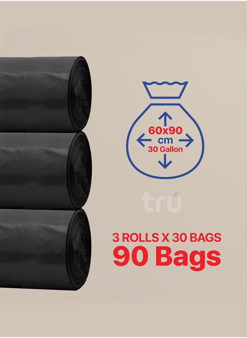 ترو أكياس قمامة لفة أسود 60x90 سم 30 جالون واجب ثقيل (30pc x 3 Rolls) 90 كيس  - Image 4