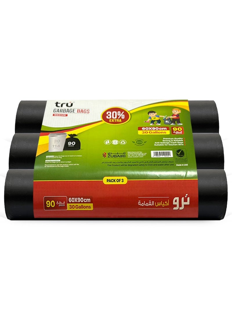 ترو أكياس قمامة لفة أسود 60x90 سم 30 جالون واجب ثقيل (30pc x 3 Rolls) 90 كيس  - Image 2