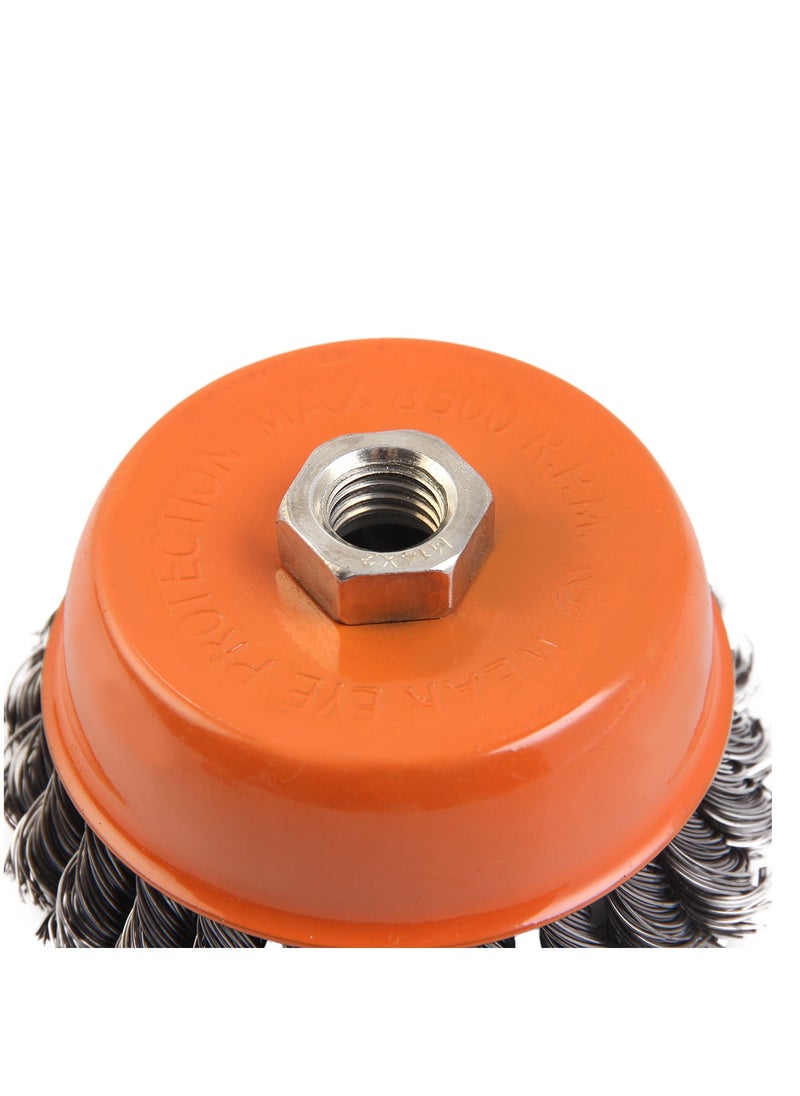KSEIBI Twisted Cup Brush, Steel Cup Brush, 75mmxm14, Twisted Knotted Cup Brush for Angle Grinder, Heavy Cleaning Rust, Abrasive/Carbon Steel Wire Wheel.  - Image 3
