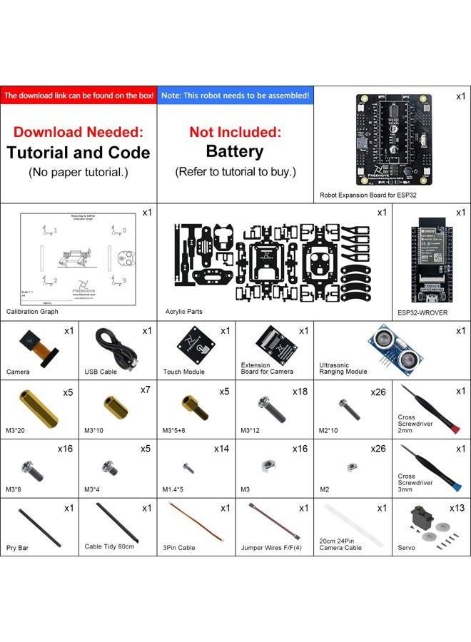 Freenove Robot Dog Kit for ESP32 CAM (Included), Dual-core 32-bit 240 MHz Microcontroller, Walking, Camera, Touch Sensor, Ultrasonic Ranging, Buzzer, RGB LED, Servo, App - Image 2
