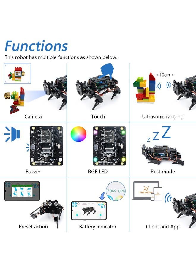 Freenove Robot Dog Kit for ESP32 CAM (Included), Dual-core 32-bit 240 MHz Microcontroller, Walking, Camera, Touch Sensor, Ultrasonic Ranging, Buzzer, RGB LED, Servo, App - Image 4