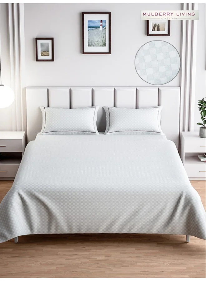 MULBERRY LIVING 100% Cotton - 300Tc Urban Grid King Size (260X280  Cms) Flat Bedsheet With 2 Pillow Covers (50X75 Cm) - White