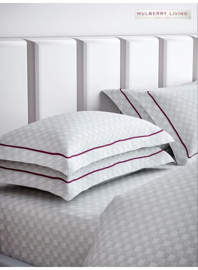 MULBERRY LIVING 100% Cotton - 300Tc Urban Grid King Size (260X280  Cms) Flat Bedsheet With 2 Pillow Covers (50X75 Cm) - White