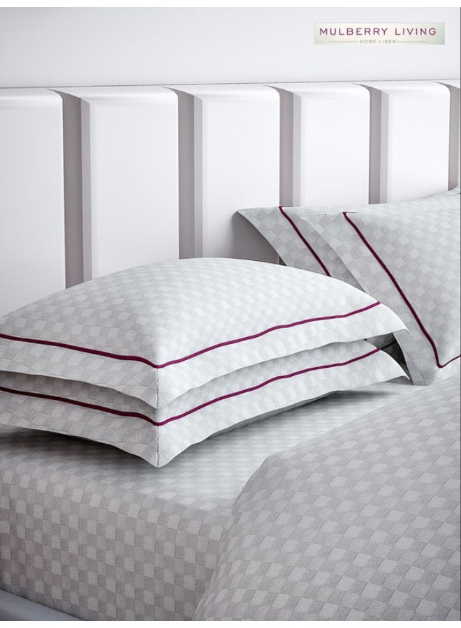 MULBERRY LIVING 100% Cotton - 300Tc Urban Grid King Size (260X280  Cms) Flat Bedsheet With 2 Pillow Covers (50X75 Cm) - White - Image 5