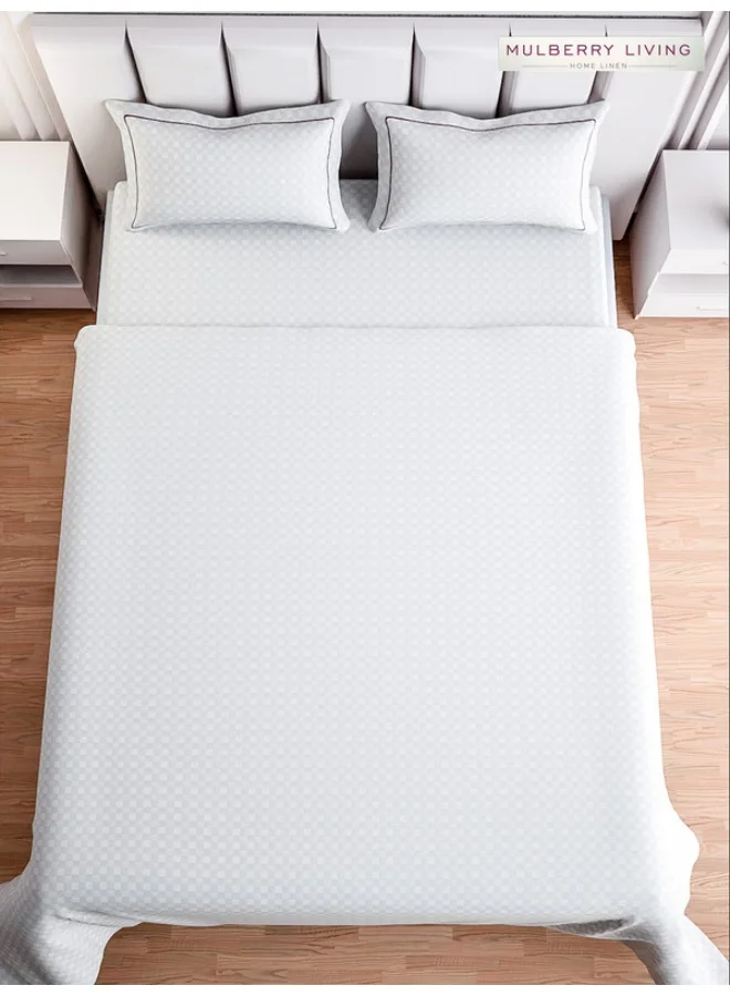 MULBERRY LIVING 100% Cotton - 300Tc Urban Grid King Size (260X280  Cms) Flat Bedsheet With 2 Pillow Covers (50X75 Cm) - White