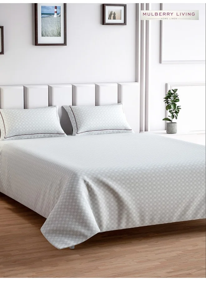 MULBERRY LIVING 100% Cotton - 300Tc Urban Grid King Size (260X280  Cms) Flat Bedsheet With 2 Pillow Covers (50X75 Cm) - White