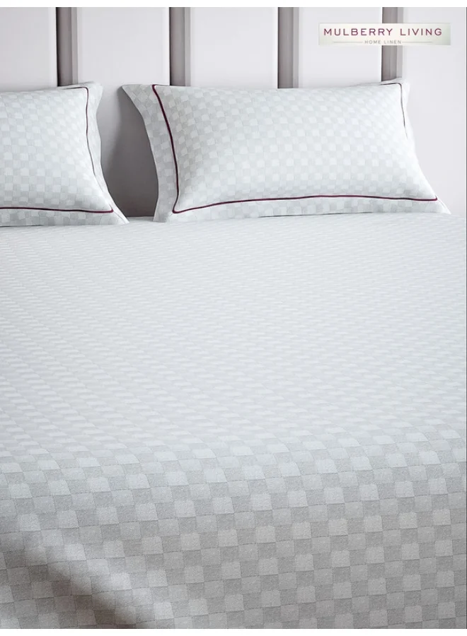 MULBERRY LIVING 100% Cotton - 300Tc Urban Grid King Size (260X280  Cms) Flat Bedsheet With 2 Pillow Covers (50X75 Cm) - White