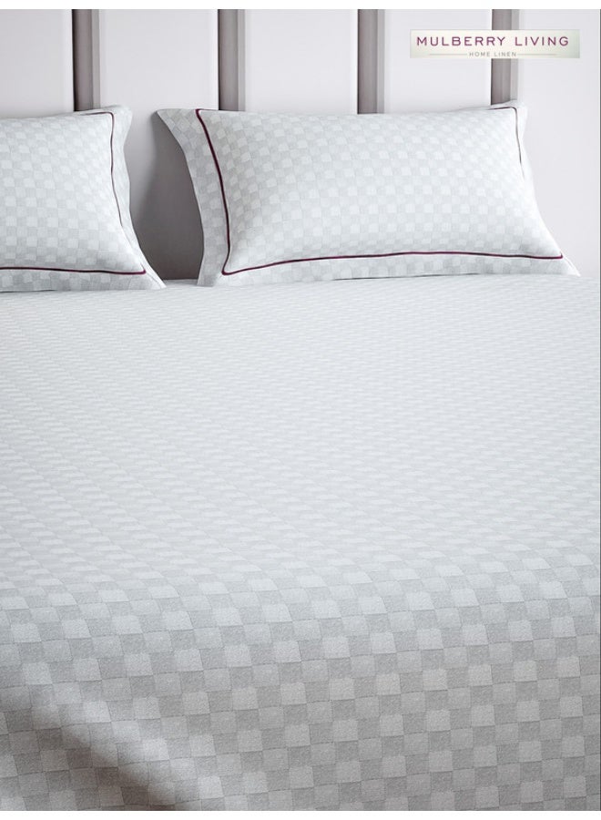 MULBERRY LIVING 100% Cotton - 300Tc Urban Grid King Size (260X280  Cms) Flat Bedsheet With 2 Pillow Covers (50X75 Cm) - White - Image 3