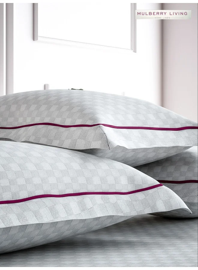 MULBERRY LIVING 100% Cotton - 300Tc Urban Grid King Size (260X280  Cms) Flat Bedsheet With 2 Pillow Covers (50X75 Cm) - White