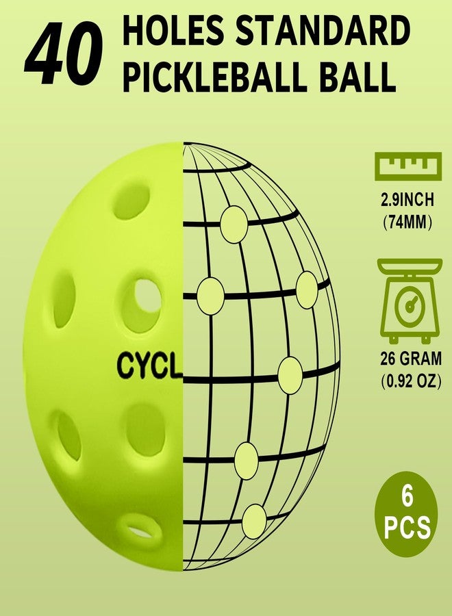 cyclotron 6 Pack Premium 40-Holes Outdoor Pickleball Balls, USAPA Approved, Perfectly Balanced, High Resilience & Durability Pickle Balls, Pickle Balls with Pickleballs Bag (Green) - Image 2
