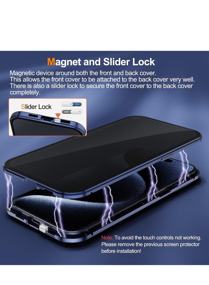 Excefore Privacy Case with iPhone 15 Pro Max, 360 Degree Front and Back Privacy Tempered Glass Cover, Anti Peep Magnetic, Magnetic Metal Bumper Anti Peep Cover for iPhone 15 Pro Max, Black - Image 5
