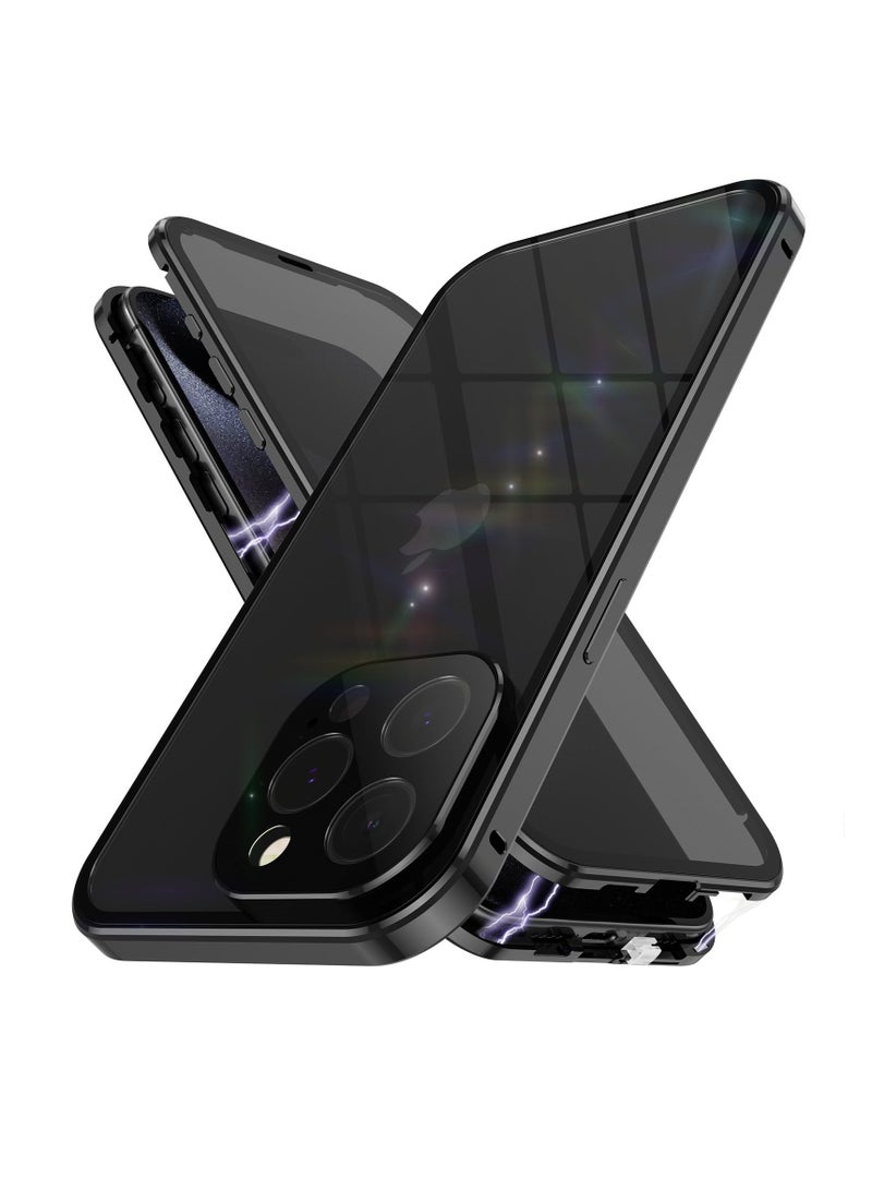 Excefore Privacy Case with iPhone 15 Pro Max, 360 Degree Front and Back Privacy Tempered Glass Cover, Anti Peep Magnetic, Magnetic Metal Bumper Anti Peep Cover for iPhone 15 Pro Max, Black - Image 1