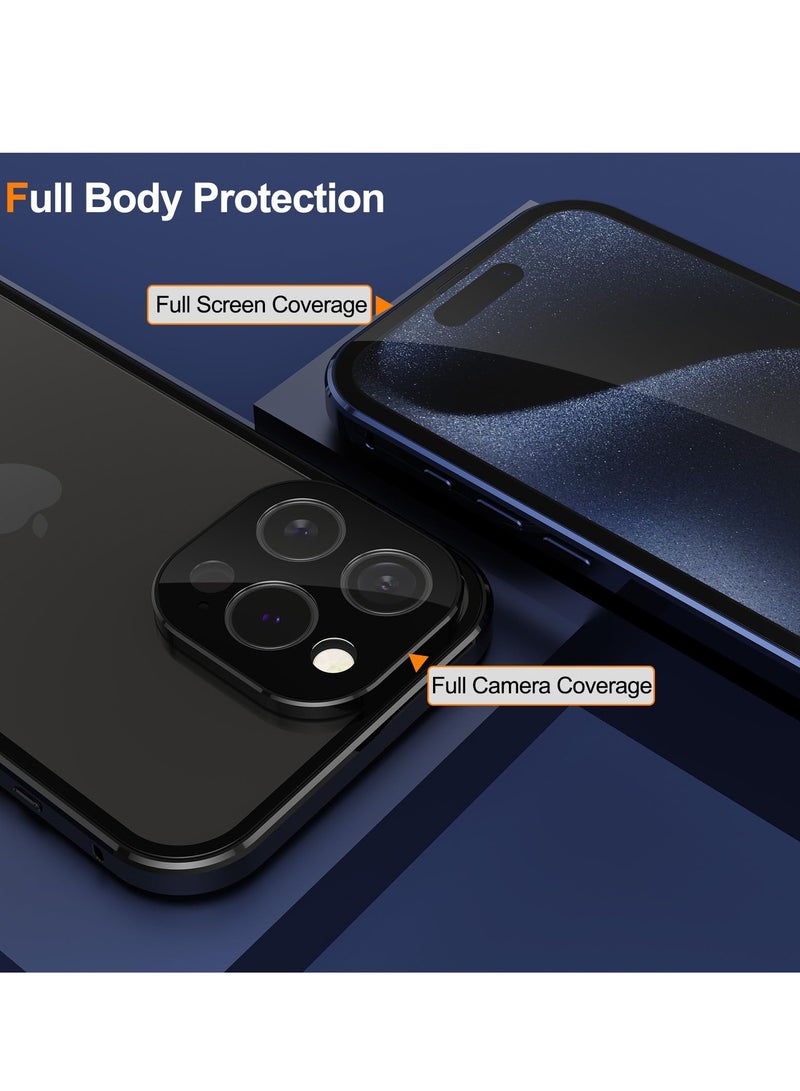 Excefore Privacy Case with iPhone 15 Pro Max, 360 Degree Front and Back Privacy Tempered Glass Cover, Anti Peep Magnetic, Magnetic Metal Bumper Anti Peep Cover for iPhone 15 Pro Max, Black - Image 4