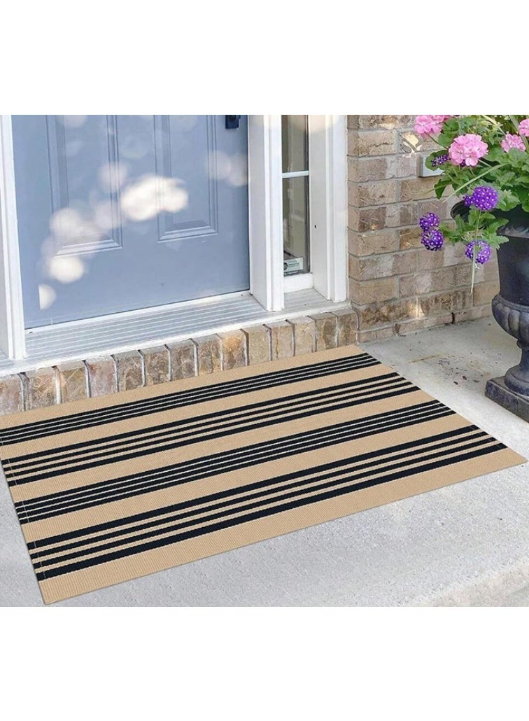 Black and Tan Outdoor Rug 80 x 120cm,  Striped Front Porch Rug,  Entryway Throw Rug for Front Porch Indoor Outdoor Doormat - Image 1