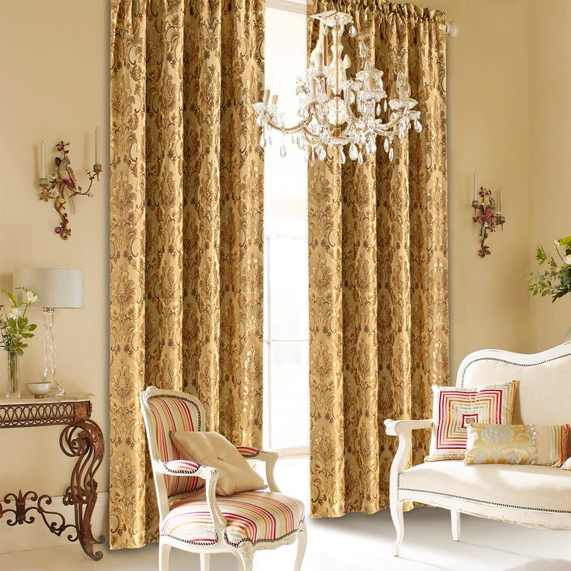 Loom and Mill Luxury Damask Curtains for Living Room, Golden Floral Thick Jacquard Window Treatment with Tiebacks for Bedroom Christmas Party Banquet Decorations (2 Panels, 52 x 84 Inch, Yellow) - Image 2