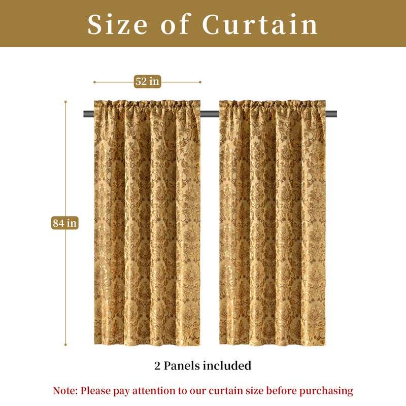 Loom and Mill Luxury Damask Curtains for Living Room, Golden Floral Thick Jacquard Window Treatment with Tiebacks for Bedroom Christmas Party Banquet Decorations (2 Panels, 52 x 84 Inch, Yellow) - Image 4