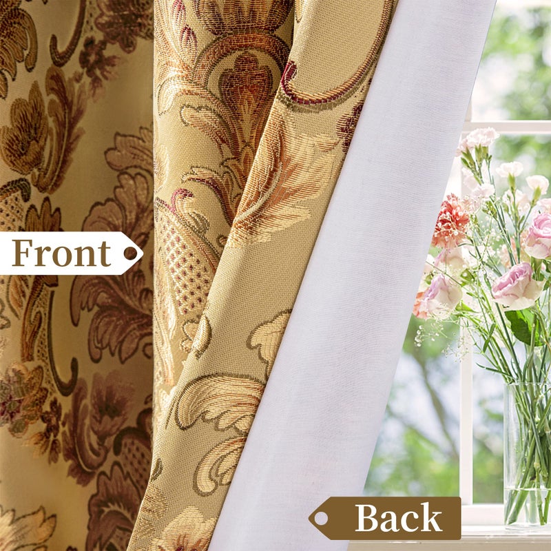 Loom and Mill Luxury Damask Curtains for Living Room, Golden Floral Thick Jacquard Window Treatment with Tiebacks for Bedroom Christmas Party Banquet Decorations (2 Panels, 52 x 84 Inch, Yellow) - Image 5