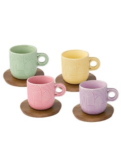 Easy Life 4-Piece Take a Loop Dishwasher Safe Cup and Saucer Set Multicolour 110 ml R1782#TLO6  - Image 1