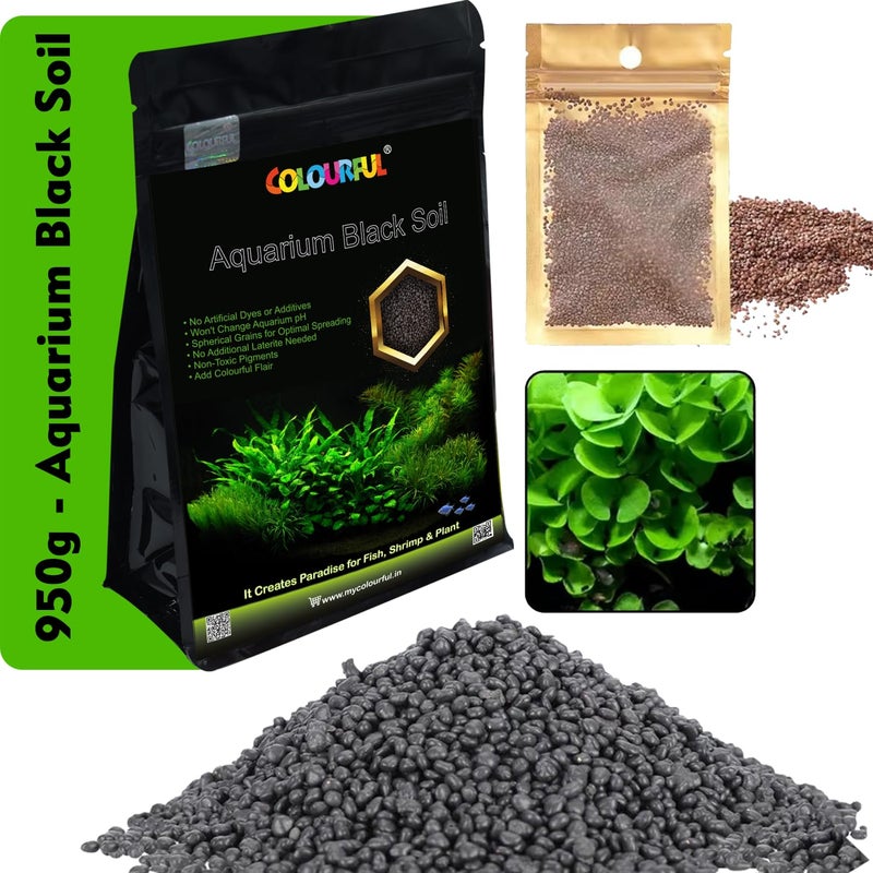colourful Planted Aquarium Black Substrate Aqua Soil for Fish Tank | Live Planted Aquarium | Plant Seeds (950g Aquarium Soil, Big Carpet Seed) - Image 1