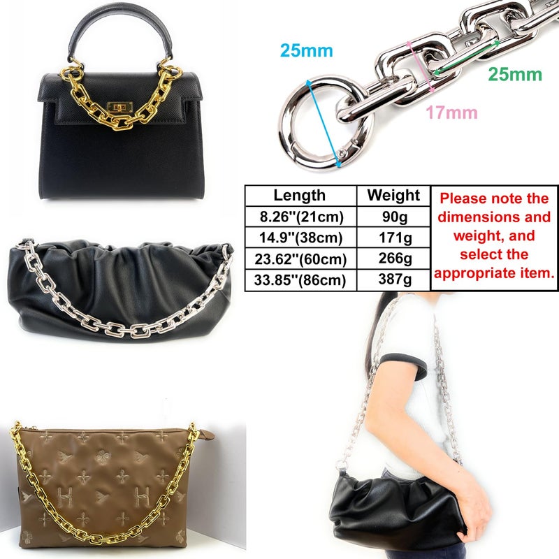 Versakits Heavy Chunky Link Chain Strap Purse Handbag Top Handle Shoulder Straps Accessories Decoration Chain Strap Extender Charms Replacement(8.26'' Metallic Black) - Image 2