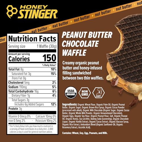 Honey Stinger Organic Peanut Butter Chocolate Waffle, Energy Stroopwafel for Exercise, Endurance and Performance, Sports Nutrition for Home & Gym, Pre & During Workout, 16.96 Ounces (Pack of 16) - Image 2