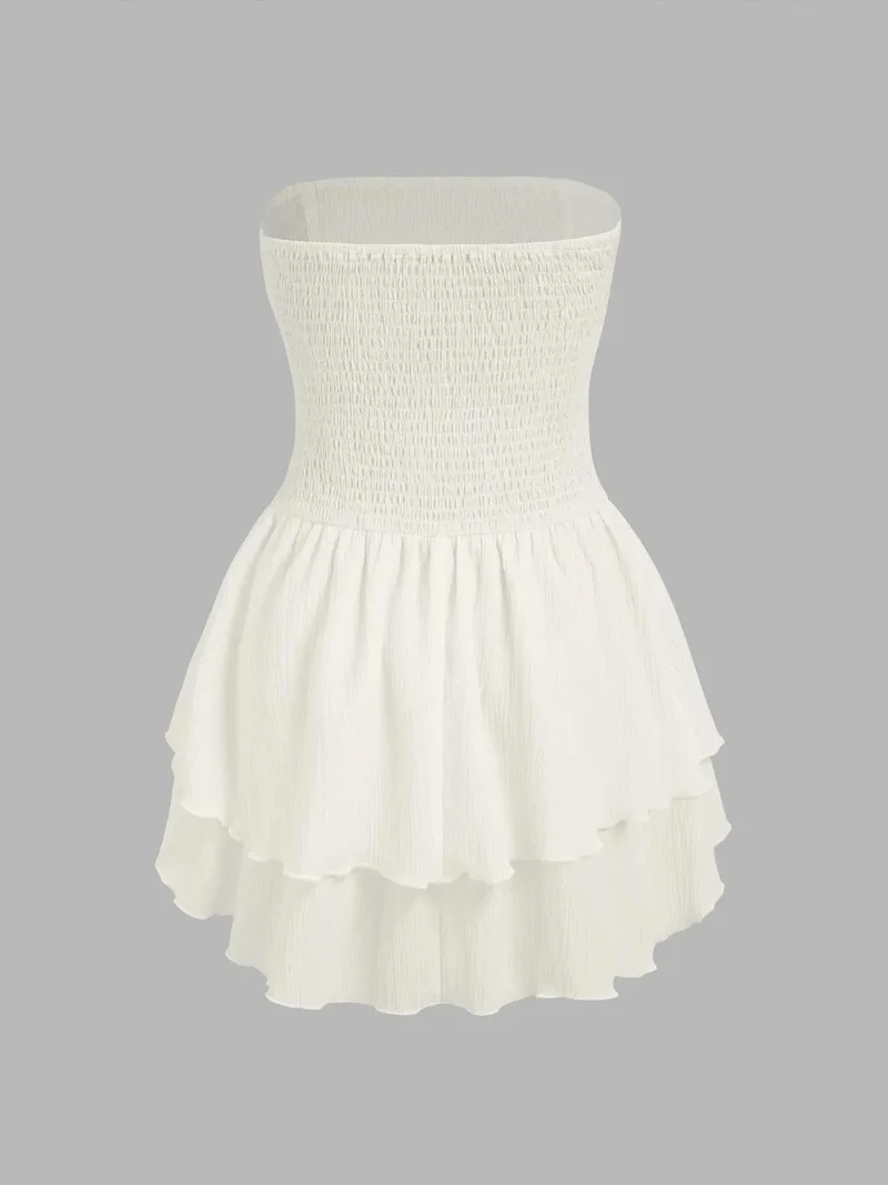 HICCUP Strapless Textured Ruffle Mini Dress