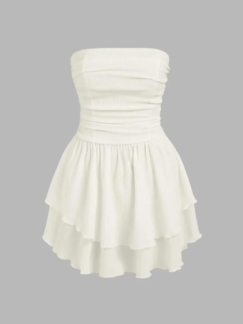 HICCUP Strapless Textured Ruffle Mini Dress