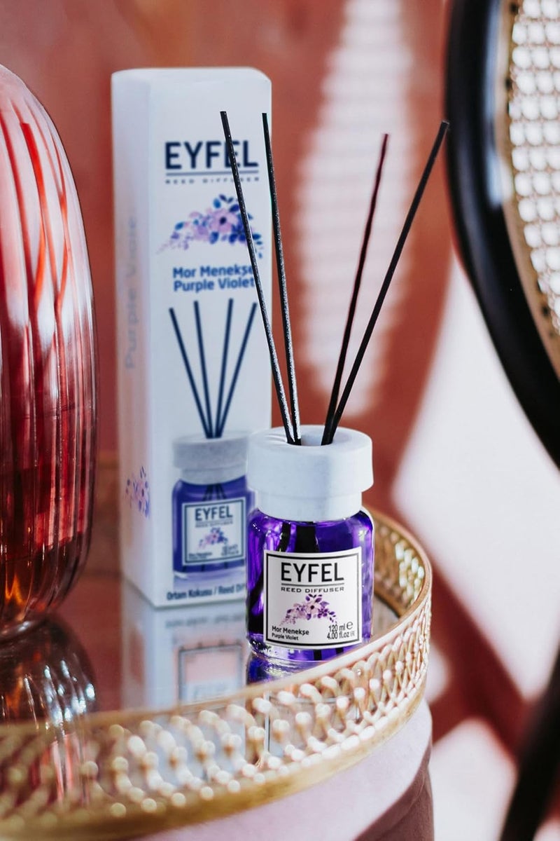 آيفيل ناشر روائح EYFEL من القصب، ناشر زيوت عطرية برائحة البنفسج الأرجواني، مناسب للمنزل وغرفة النوم والمنتجعات الصحية، عطر يدوم طويلًا مع أعواد أنيقة 120 مل - Image 4