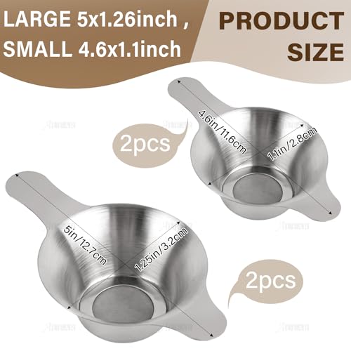 AUEAR 4 Pack Stainless Steel Tea Strainer Fine Mesh Infuser Funnel Different Size Leaf Filter with Double Handles for Coffee Flour Sugar - Image 3