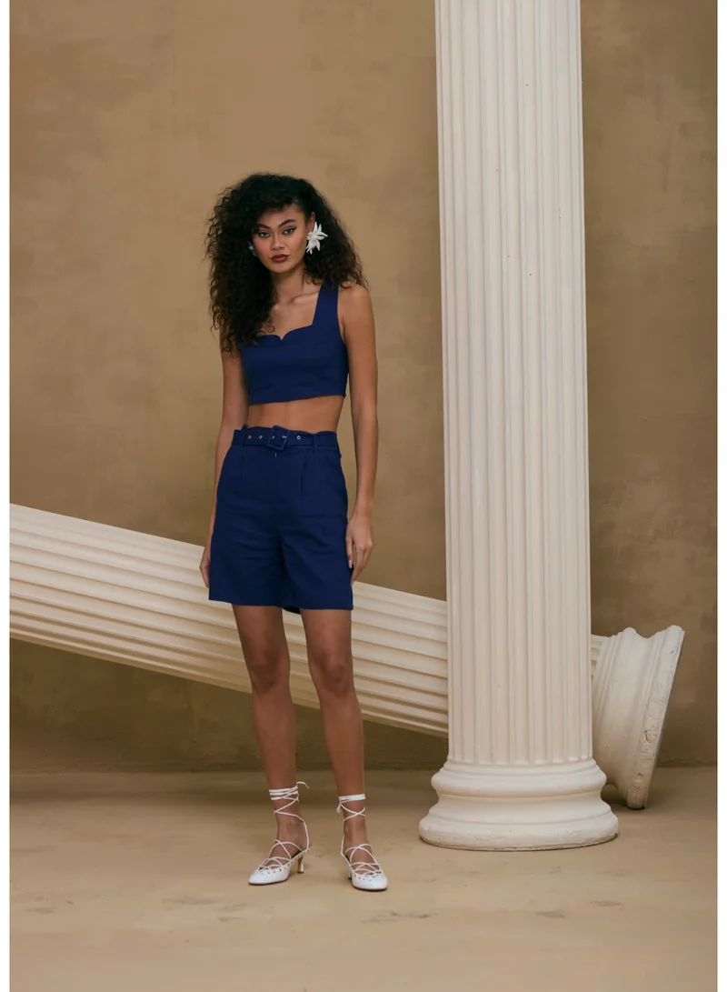 أشيتا فرنانديز Asymmetric Square Neck Crop Top – Navy Blue