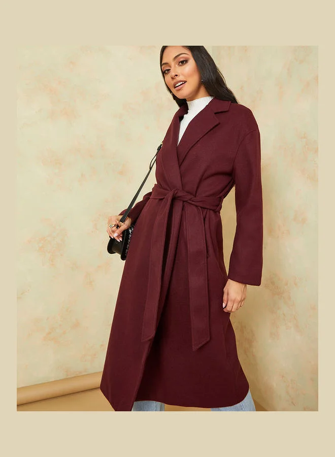 Styli Regular Fit Wool Like Midi Length Belted Coat