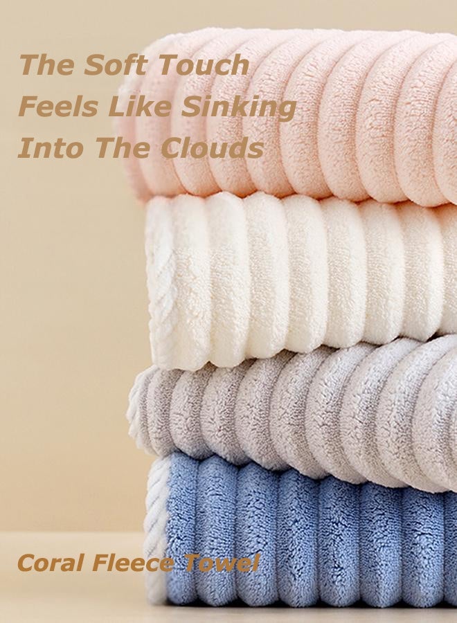 Striped Coral Fleece Bath Towels - Lint-Free Household Towels - Ultra Soft, Thickened, Super Absorbent, Lint-Free, Skin-Friendly For Home, Spa, And Gym, 4-Pack, Unisex - Image 3
