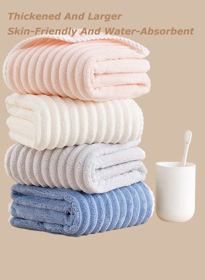 Striped Coral Fleece Bath Towels - Lint-Free Household Towels - Ultra Soft, Thickened, Super Absorbent, Lint-Free, Skin-Friendly For Home, Spa, And Gym, 4-Pack, Unisex - Image 1