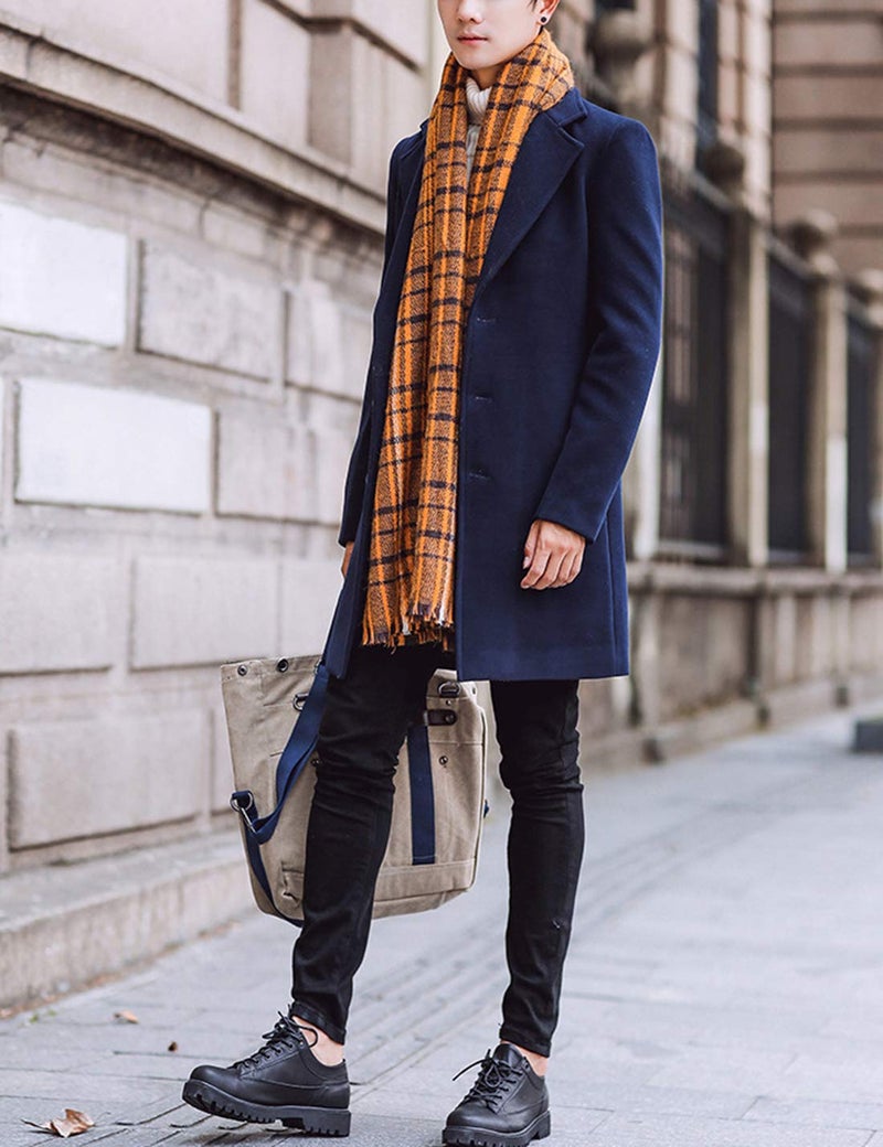 Springrain Men's Wool Blend Pea Coat Notched Collar Single Breasted Overcoat Warm Winter Trench Coat(Navy-M) - Image 2