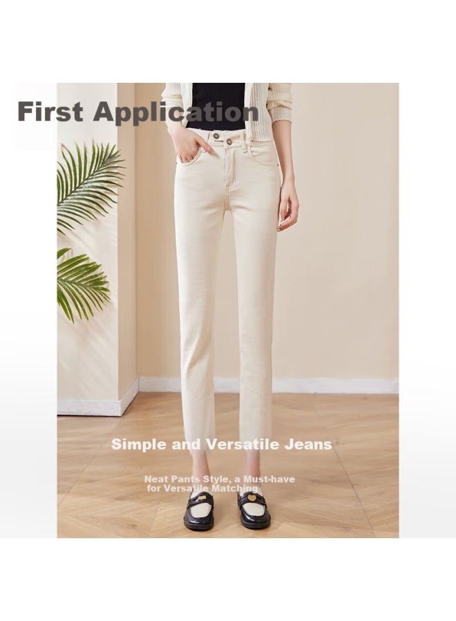 First Application Chushen Spring And Autumn Women's Casual High Waist Slim Straight-leg Cropped Jeans S141n1077 - Image 1