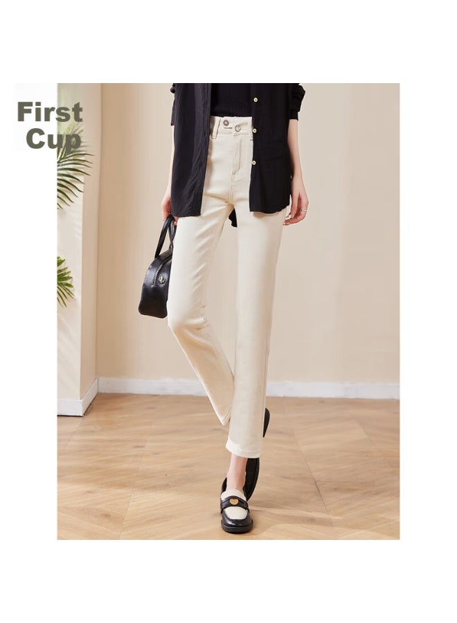 First Application Chushen Spring And Autumn Women's Casual High Waist Slim Straight-leg Cropped Jeans S141n1077 - Image 3