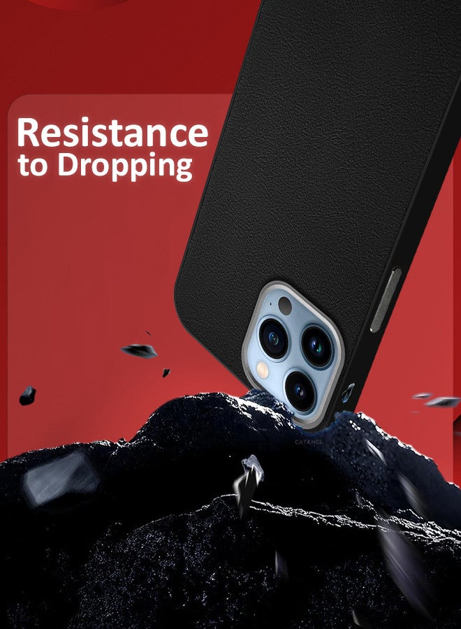 CATANES (for iPhone 13 Pro Max) 3 Pack Case Cover and 2 Screen Protectors Leather Case with Lens Frame Shockproof Full Body Protective Cover Black - Image 3