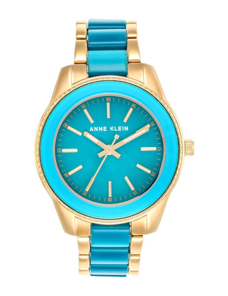 Anne Klein Quartz Analog Teal Dial Two Toned Teal & Gold Metal Strap Watch for Women - AK3214TEGB - Image 1