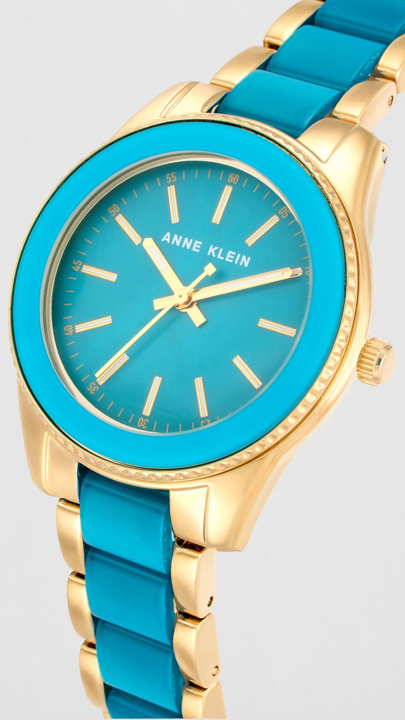 Anne Klein Quartz Analog Teal Dial Two Toned Teal & Gold Metal Strap Watch for Women - AK3214TEGB - Image 4