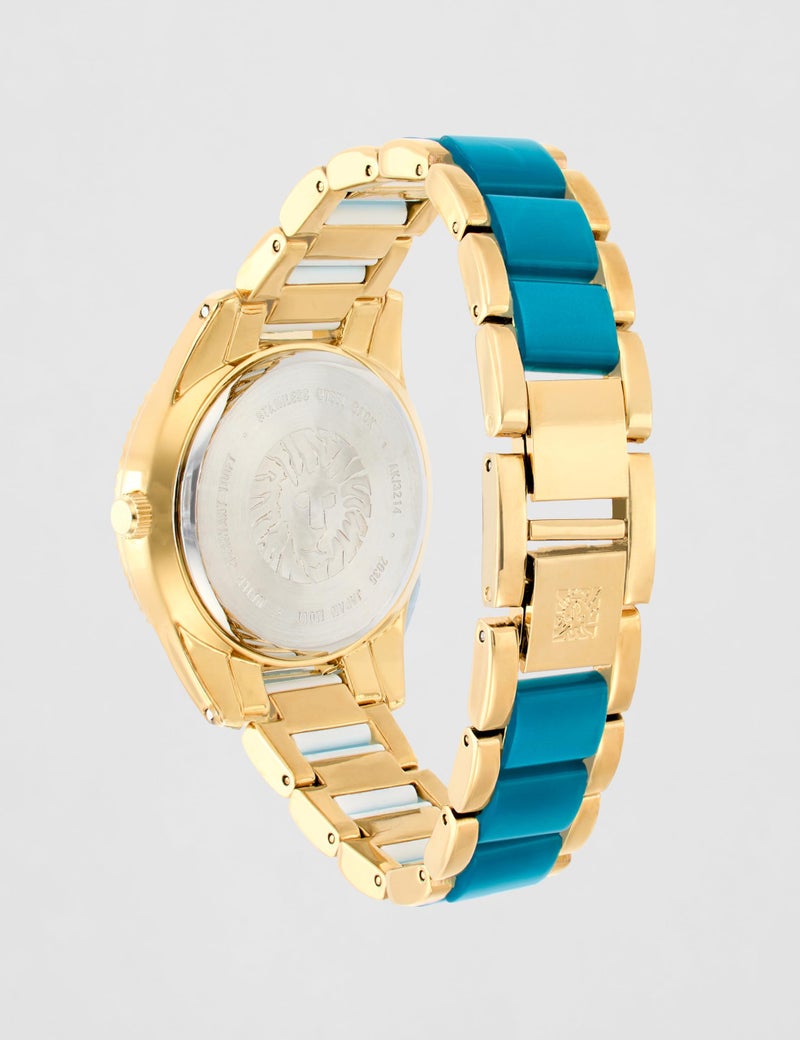 Anne Klein Quartz Analog Teal Dial Two Toned Teal & Gold Metal Strap Watch for Women - AK3214TEGB - Image 3