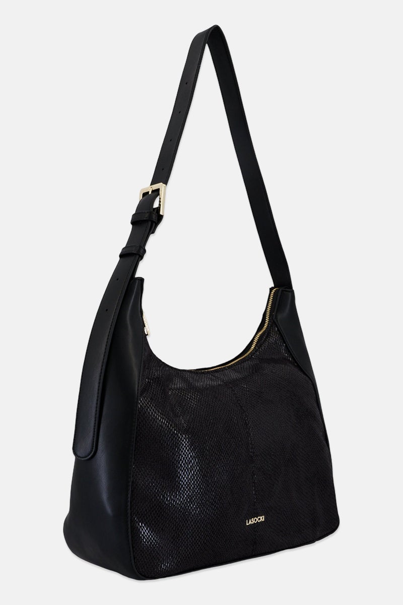 Lasocki Women Brand Logo Shoulder Bag, Black - Image 3