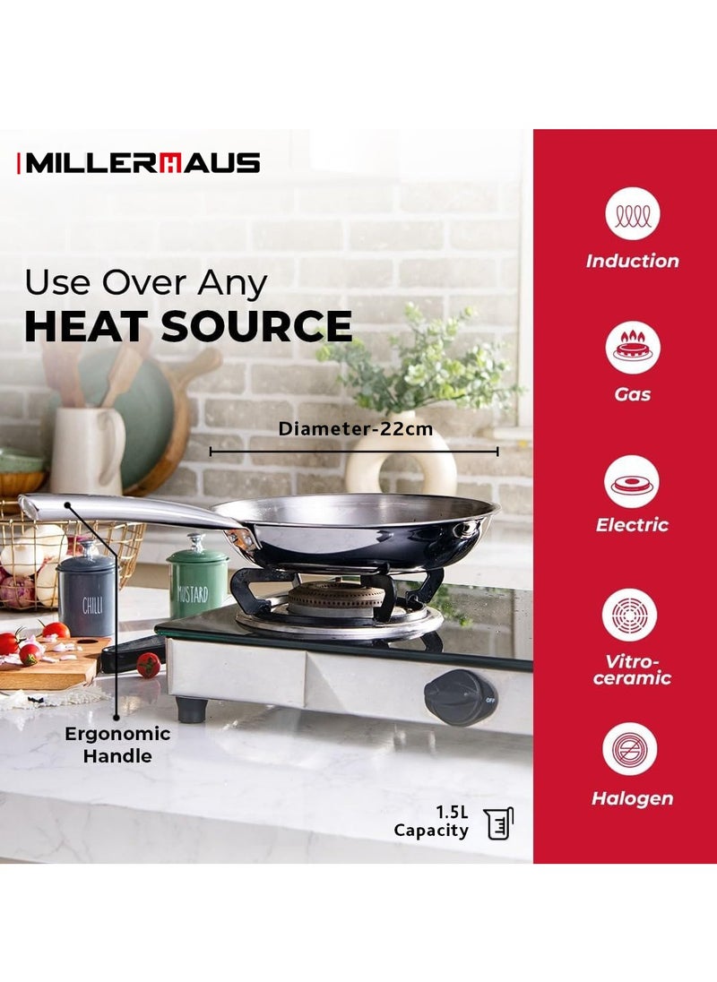 MILLERHAUS - Millerhaus Tri-Ply Frypan 22cm Stainless Steel - Image 1