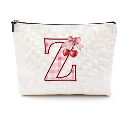 CQM Initial Makeup Bag Monogram Cosmetic Bag Monogrammed Gifts for Women Girls Friends Coworker Teacher Personalized Travel Toiletry Bag Christmas Bridal Shower Wedding Bridesmaid Gifts, Cherry Z - Image 1