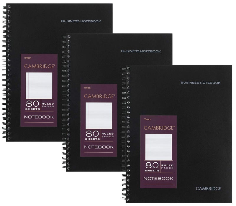 Cambridge Limited Professional Spiral Notebook NEW BUSINESS ADDITION, 3 Pack, Legal Ruled, 6-5/8" X 9-1/2" Page Size, 80 Sheets, Wirebound Office journal & Notebook for Women & Men, Black. CAM10-402 - Image 1